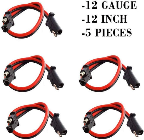 5 Pack 12" 12 Gauge 2 Pin Quick Disconnect Audiopipe Polarized Wire Harness, Heavy Duty SAE Connector Bullet Lead Cable...