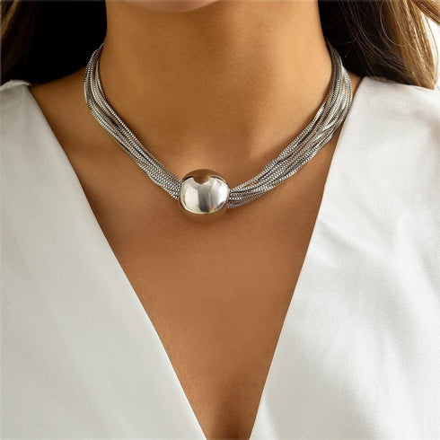 Chunky Chain Necklace Multi Layered Necklace Ball Pendant Choker Necklace Punk Jewelry Hiphop Necklace for Women and Girls (Silver)...
