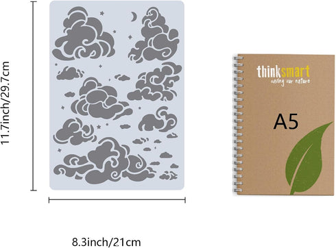 GORGECRAFT 21 * 30cm Cloud Star Moon Stencil Designs Large Cloud Wall Templates Reusable Hollow Out Drawing Sign Square Stencil for Painting on Wo...