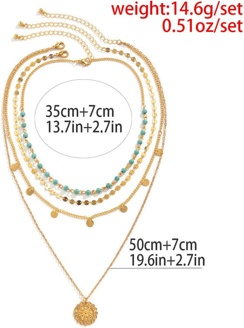 Boho Choker Women Necklace Gold Turquoise Coin Pendant Layered Necklaces Chain Glitter Bohemia Sequin Tassel Necks Jewelry for Women...