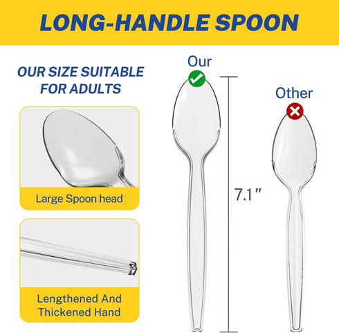 POSATE 7.1" Plastic Spoons (60 Count), Heavy Duty Clear Disposable Spoons...