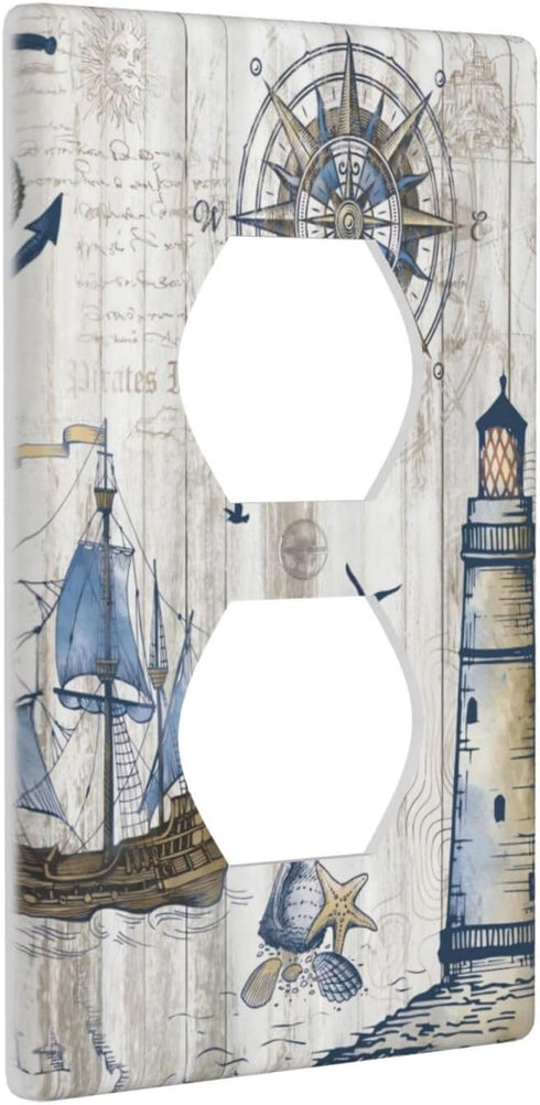 Ocean Nautical Sailboat Outlet Covers Light Switch Cover Decorative Faceplate Electrical Outlet Rustic Wall Plate Receptacle Accessories for Bedro...