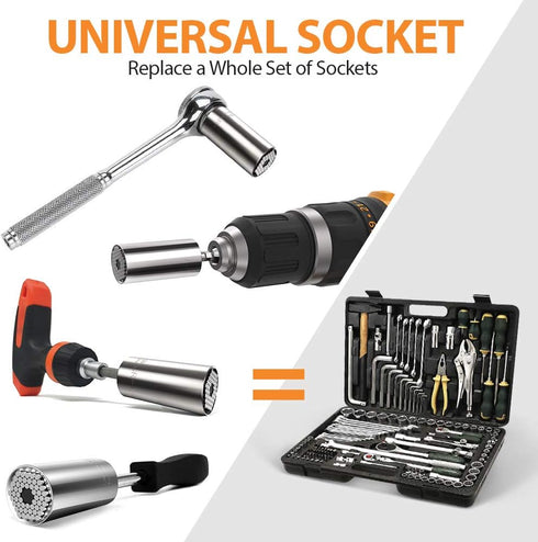 Super Universal Socket Tool Gifts for Men - 2 Pack Christmas Stocking Stuffers Mens Gift Socket Set with Power Drill Adapter(7-19 MM) Cool Stuff G...