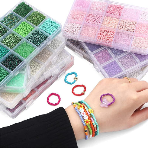 Mix 15 Color Glass Seed Beads Tube Beads Glass Bugle Beads Loose Kit for Jewelry Making DIY Craft Beading (Mix 15 Color, Gold)...