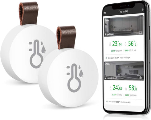 ORIA Wireless Thermometer Hygrometer, Mini Wireless Humidity Temperature Sensor with Data Export and Alert, Temp Humidity Monitor for House, 2 Pack