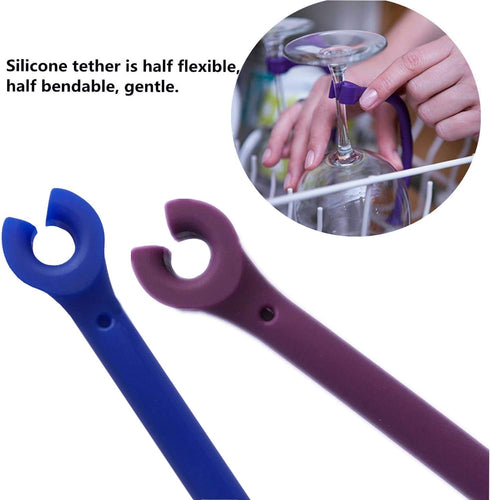 UoYu Tether Silicone Dishwasher Attachment Silicone Stemware Saver Flexible Stemware Holder Dishwasher Wine Glass Protector (Purple/8 pcs)...