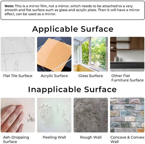 14"x52" Reflective Self Adhesive Mirror Sticker Peel and Stick Mirror Sheets Non Glass Flexible Mirror Stickers Paper Roll for Crafts Tiles Furnit...