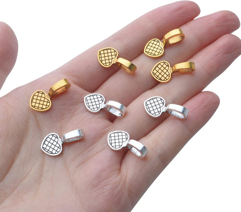 100pcs Alloy Heart Bails Pendants Glue on Heart Shape Bails Jewelry Bails Earring Charms Pendants for DIY Earrings Glass Tiles Jewelry Making Craf...