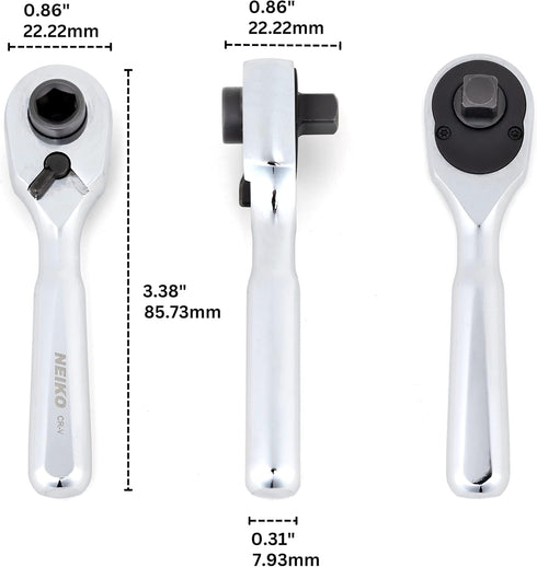 Neiko 03002A Stubby Ratchet, 1/4 Inch Ratchet Wrench and Bit Driver, 108-Tooth Reversible Ratchet, 3.3 Degree, Mini 1/4 Ratchet Drive, Oval Head W...