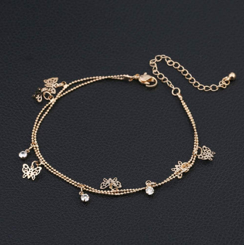 Lzz Ladies charm gold butterfly double-layer ankle chain anklet bohemian adjustable beach anklet footwear...