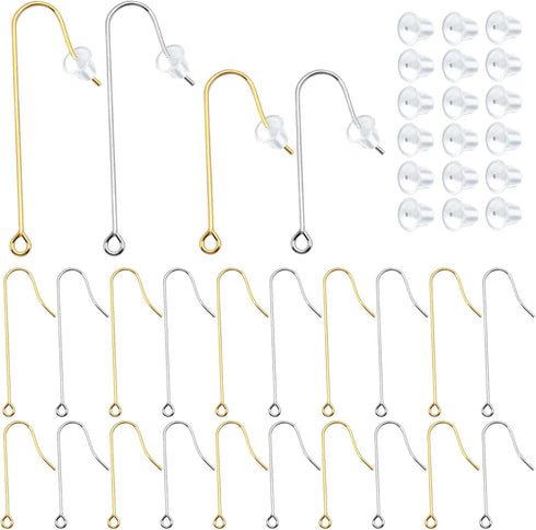 40pcs 2 Sizes Stainless Steel Earring Hooks Hypoallergenic French Long Earwire Hooks with Loop and 40pcs Bullet Earring Backs for DIY Earring Jewe...