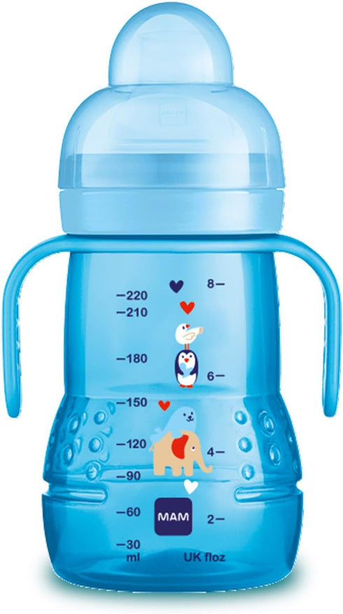 MAM Trainer Sippy Cup for Toddlers 1-3, 8 oz. Transition Drinking Cup with Extra-Soft Spout, Spill-Free Nipple, and Non-Slip Handles, for Boys 4+ ...