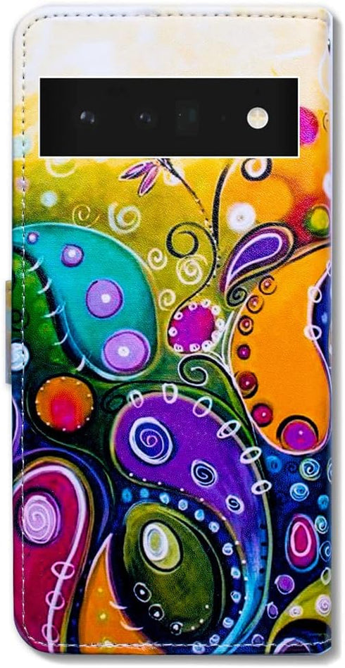 Case for Pixel 6 Pro, Colorful Dragonfly Leather Flip Phone Case Wallet Cover with Card Slot Holder Kickstand for Google Pixel 6 Pro...