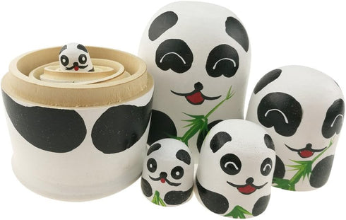 Winterworm 5.1” Cartoon Panda Russian Wooden Nesting Dolls for Kids Handmade Paints Stacking Toys Matryoshka Dolls 5 Pieces Panda Bear Party Suppl...