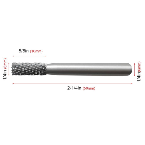 HAUTMEC Cylinder Tungsten Rotary File Carbide Burr 1/4'' shank,1/4'' head length Double Cut for Woodworking,Drilling, Metal Carving, Engraving, Po...