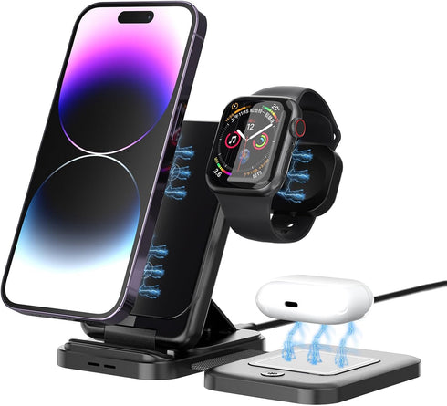 Criacr 3 in 1 Foldable Wireless Charger, Travel Magsafe Charger 3 in 1 Charging Station for Multple Devices for iPhone 15/14/13/12 Series, AirPods...