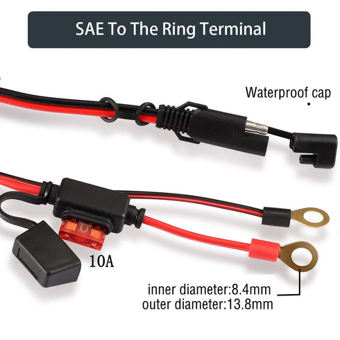 iMESTOU 2FT SAE O Ring Terminal Harness with 10A Fused 2-Pin Quick Disconnect Plug (5PCS-Pack)...