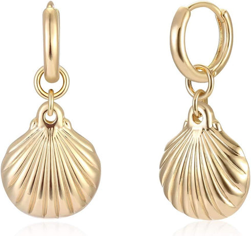 MYEARS Women Clam Shell Earrings Gold Huggie Hoop Dangle Drop 14K Gold Plated Small Simple Minimalist Hypoallergenic Everyday Summer Beach Jewelry...