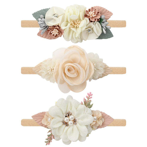 VOBOBE Baby Girl Nylon Headbands Infant Flower Elastic Hair band Bows Wraps For Newborn Toddler Hair Accessories Pack of 3 (A-Beige)...