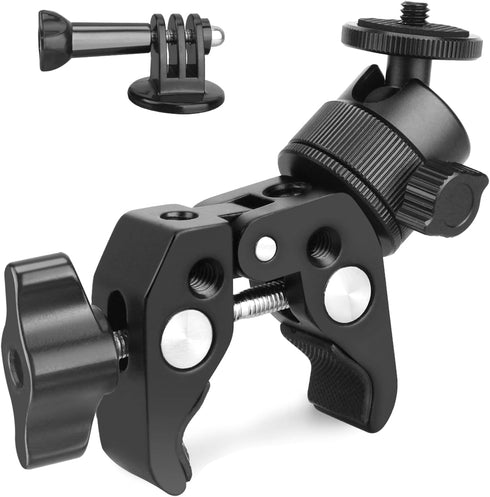 Super Clamp Camera Mount with 360° Ball Head, 1/4" 3/8" Thread, Action Camera Mount, Motorcycle/Bike/Bicycle/Desk/Tripod Pole Mount for Monitor Li...
