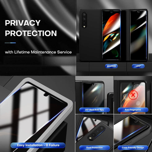 TOCOL [2+2 Pack for Samsung Galaxy Z Fold 4 Privacy Screen Protector, 2 Pack Front Private Tempered Glass Screen Protector + 2 Pack Camera Lens Pr...