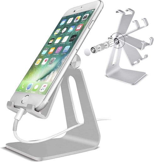 Cell Phone Tablet Stand Adjustable Multi-Angle Aluminum Non-Slip Dock Holder Cradle Charger Station Mount Foldable Portable Desktop Organizer Tabl...