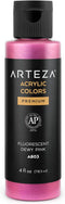 ARTEZA Iridescent Acrylic Paint, Fluorescent Dewy Pink, 118 ml Bottle, Heavy Body Acrylic Paint, Professional Art Supplies for Acrylic Painting...