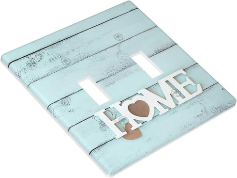 blue home wood Funny Light Switch Cover Decorative Wall Plate Double Toggle 2 Gang for Room Kitchen Living Women Bedroom Bathroom...