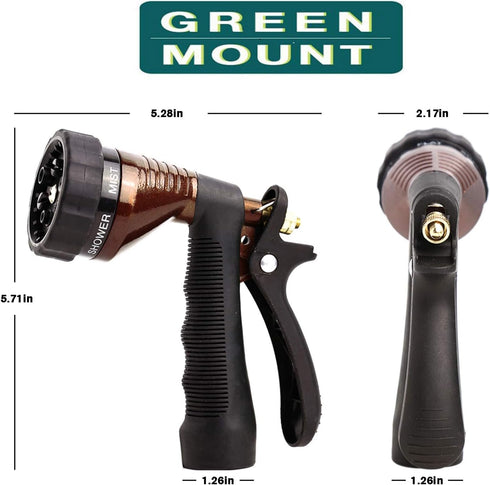 GREEN MOUNT Water Hose Nozzle Spray Nozzle, Metal Garden Hose Nozzle with Adjustable Spray Patterns, Perfect for Watering Plants, Washing Cars...