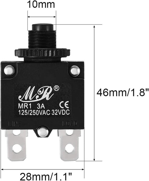 uxcell 5Pcs Thermal Overload Protector AC 125/250V 32VDC 3A Push Button Reset Circuit Breaker...