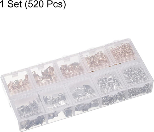 uxcell Jewelry Making Kit, Ribbon Clasp Crimp Ends & Fold Over Cord Ends with Extension Chains, Lobster Clasps, Jump Rings for DIY Craft Making, 5...