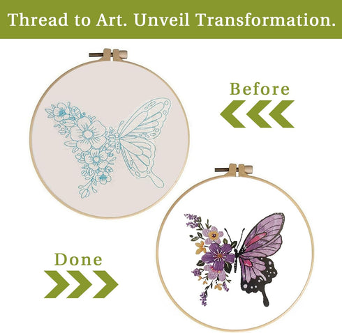 LB Butterfly Embroidery Kit for Beginners Adults, 3 Sets Hand Embroidery Starter Kit with Flower Pattern and Instructions Stamped Cross Stitch Kit...