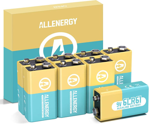 9V Batteries Alkaline 9 Volt Battery 8 Pack for Smoke Detector, Square Smoke Alarm Batteries Long-Lasting...