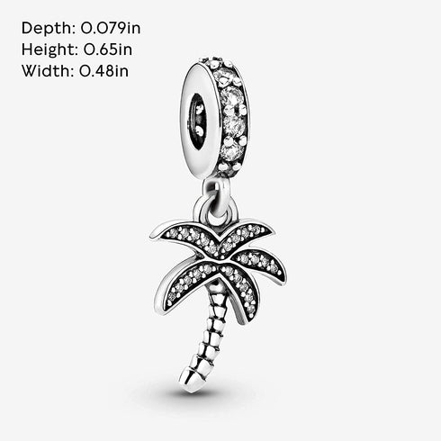 Palm Tree Dangle Charms 925 Sterling Silver Tree Pendant with Cubic Zirconia for Bracelets...