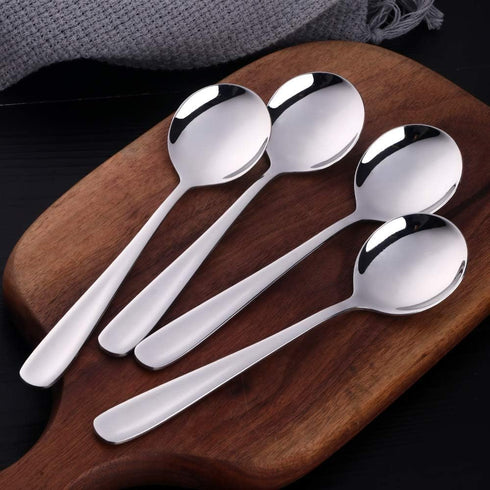 7-Inch Soup Spoons, Baikai Bouillon Spoon,18/10 Stainless Steel Finished Table Dinner Spoons Set of 4 (Silver)...