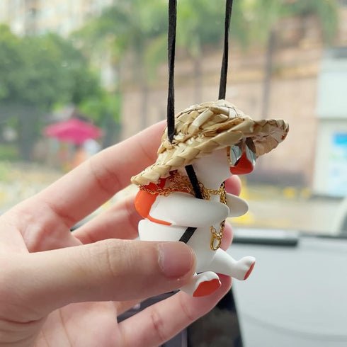 Swinging Duck Car Hanging Ornament, Cute Car Hanging Accessories for Rear View Mirror, Car Pendant Gold Necklace Sunglasses Duck Hanging Swing...