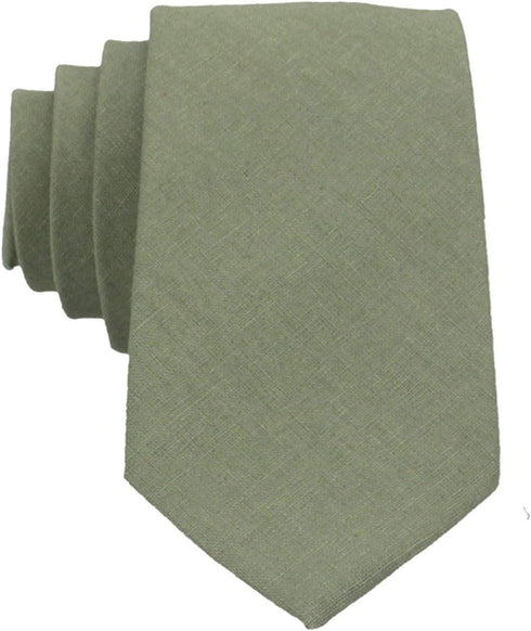 Mens Solid Skinny Linen Tie with Pocket Square Gift, Sage Green, Size One Size...
