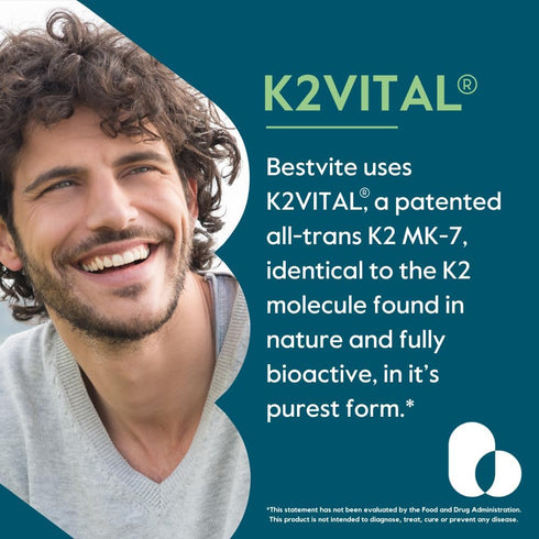 BESTVITE Vitamin K2 100 mcg as MK-7 w/Patented K2VITAL (120 Vegetarian Capsules) - No Stearates - Vegan - Non GMO - Gluten Free...