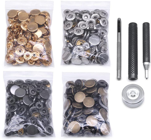 120 Set Leather Snap Fasteners Kit, 10/12.5/15mm Metal Button Snaps Press Studs with 4 Setter Tools, 4 Color Leather Snaps for Clothes, Jackets, J...