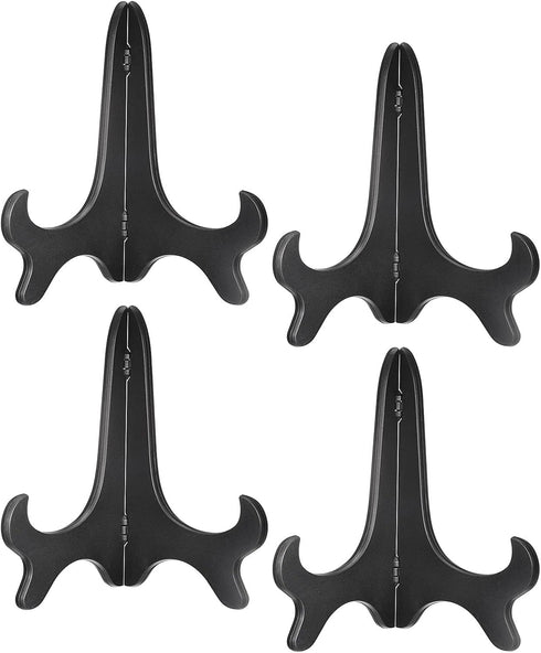 uxcell 4pcs 8" Easel Plate Holder, Wood-like Plastic Folding Display Stand Black for Decorative Picture Frame...