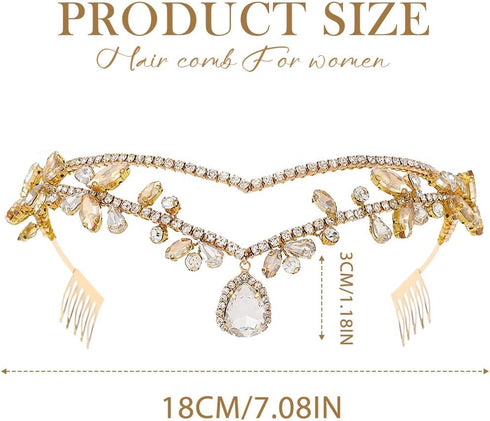 CLOACE Rhinestone Headband Gold Leave Pendant Headpiece Bride Wedding Crystal Hair Accessories for Women and Adult...