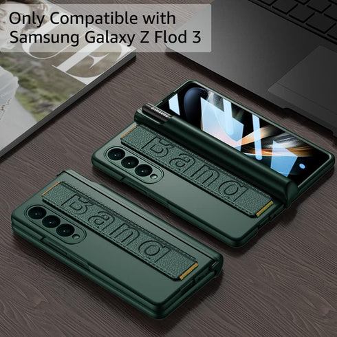 for Samsung Galaxy Z Fold 3 Case with Wrist Strap & Screen Protector & S Pen Slot,Magnetic Hinge Protective Bumper Case Ultra Slim Shockproof Anti...