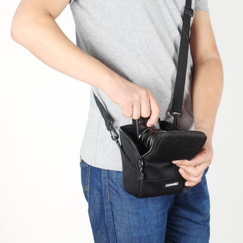 DOMISO Soft Padded Camera Case Water-Resistant with Adjustable Shoulder Strap and Side Pockets Small Camera Bag Carrying Storage Bag, Black...