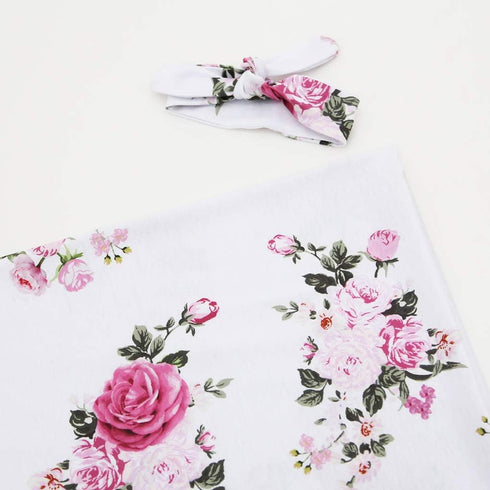 Infant Baby Summer Floral Receiving Blankets Coming Home Outfit Girls Sleeping Bag Swaddle Blanket with Headband Set...