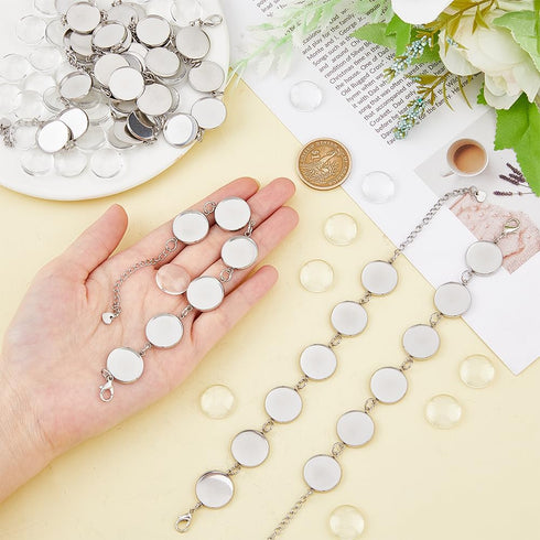 DICOSMETIC 8Pcs Cabochon Bracelet Making Kit Bracelet Bezel Settings Stainless Steel Cabochon Tray Bracelets with Glass Cabochons for Jewelry DIY ...