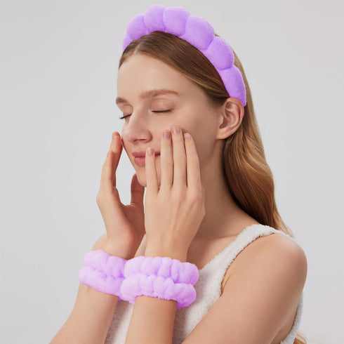 Spa Headband for Washing Face, Makeup Headbands Wristbands set, Bubble Skincare Headband for Facial Washing, Terry Cloth Puffy Headbands for Mask ...