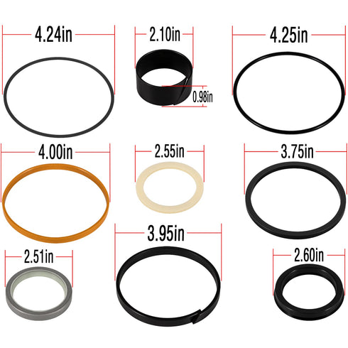 for Case 1543273C1/Case G109423/Case G105545 Hydraulic Cylinder Seal Kit (for Rod Size: 2'', Bore Size: 4'') for Case 450 455 550 580 650 680 780 ...