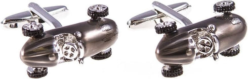 Vintage Retro Race Car Auto Racing Gunmetal Gray Cufflinks Pair in a Presentation Gift Box & Polishing Cloth...