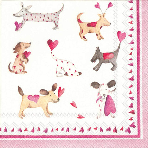 Boston International IHR 3-Ply Paper Napkins, 20-Count Cocktail Size, Love Heart Dogs...