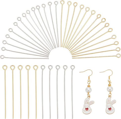 PH PandaHall 160 pcs 45mm(1.7 inch) 304 Stainless Steel Head Pins Findings 21 Gauge(0.7mm) Open Eye Pin for Earring Pendant Bracelet Jewelry DIY C...